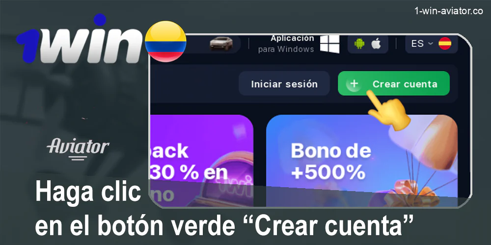 Botón de registro en el menú de 1Win