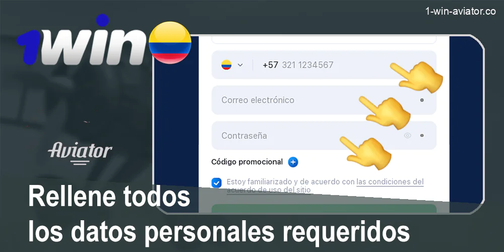 Introduzca su información de registro en 1Win